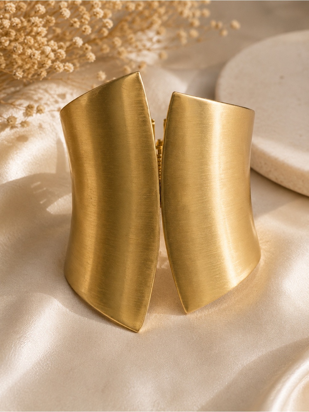 Gold Metal Asymmetrical Cuff Bracelet Hinged Closure